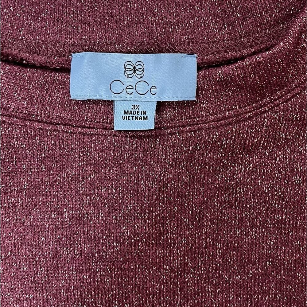 CeCe Women Shiny sweater Plus 3X Burgundy Puff sleeves Rayon polyester NWT - Picture 3 of 7